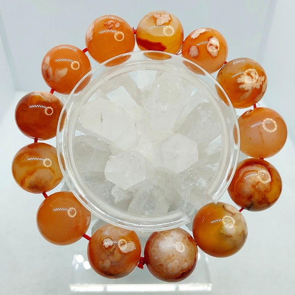.•°Happy🌛Moon°•. Jewelry - 🌸 16mm RARE Red Flower Agate Bracelet
